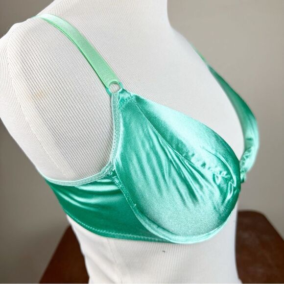 Victorias Secret Green Satin Vintage 90s Push Up Second Skin Bra 34C - Picture 2 of 7